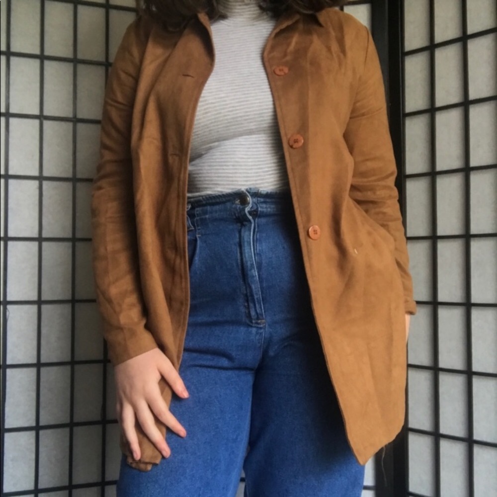 Size 4/S Faux Suede Vintage 80s Trench Coat